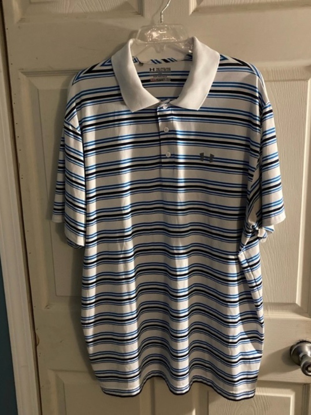 Under Armour White and Blue Striped Performance Polo Men’s Size XXL